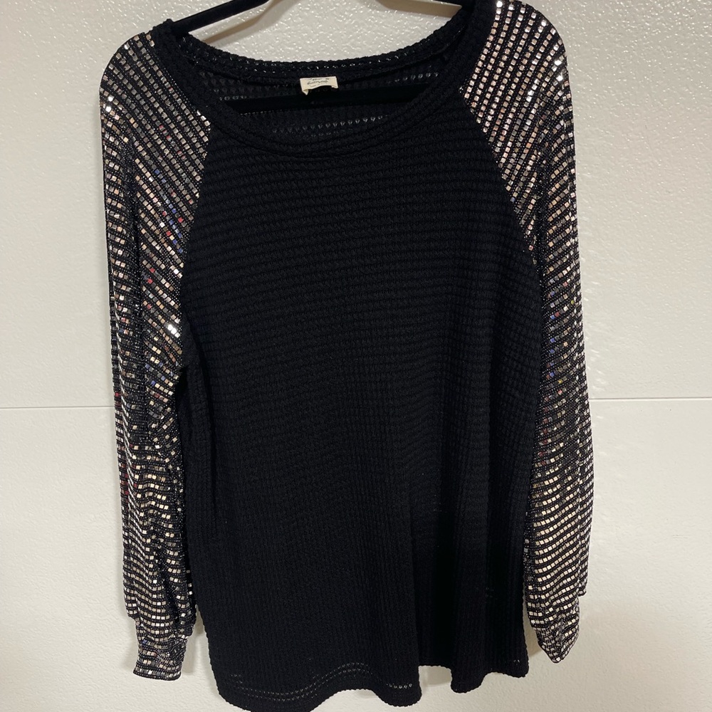 Chic Black Sweater with Sequin Sleeves